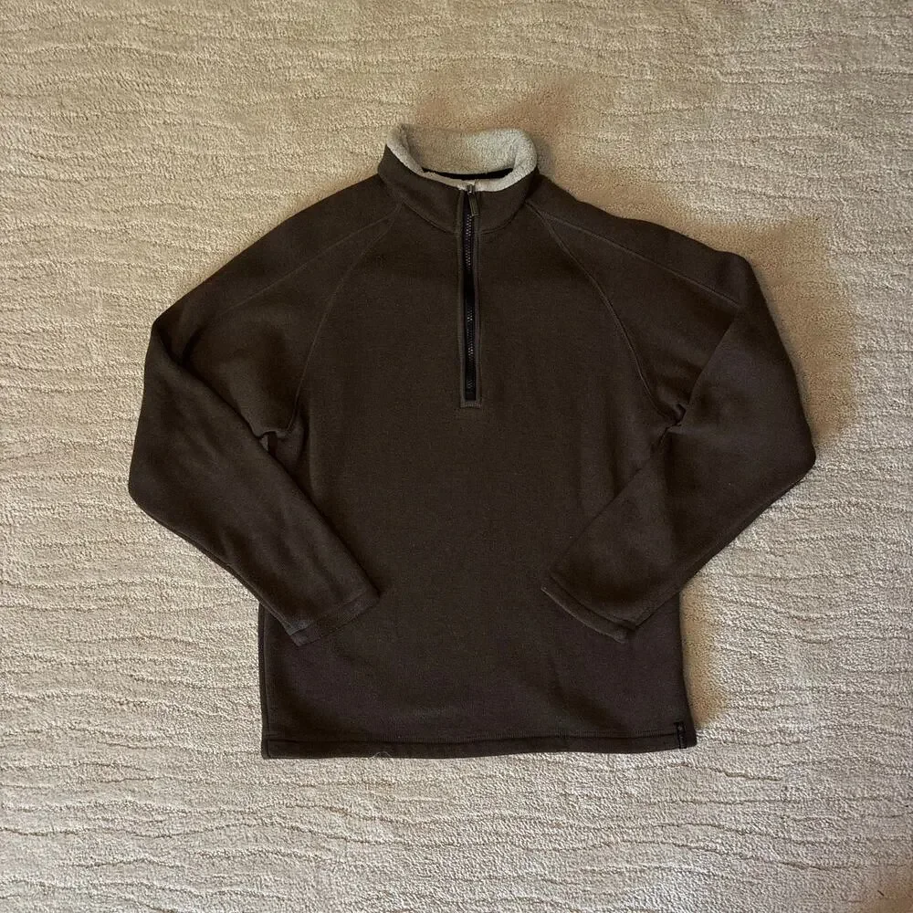 Y2K Columbia Brown Fleece Quarter Zip Henley Sherpa Collar Pull Over Mens M